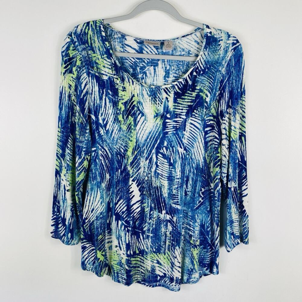 Chico's Top Medium 1 8 Abstract Easywear Scoop Neck 3/4 Sleeve Stretch